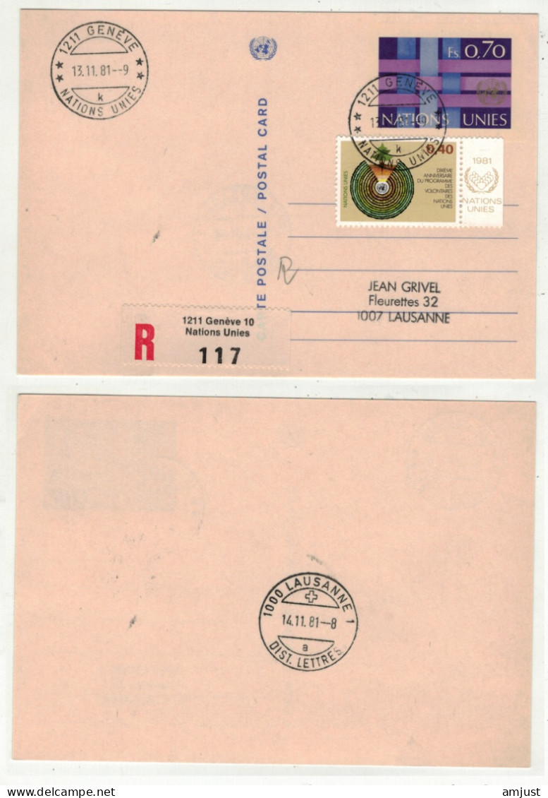 Amérique // Nations Unies // Office De Genève // Entier Postal Recommandé Pour Lausanne - Brieven En Documenten