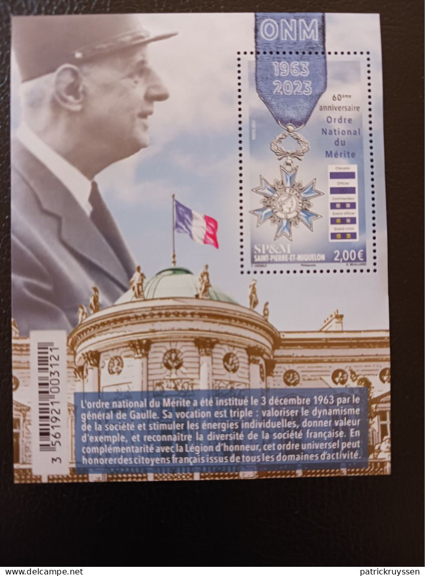 Pierre Miquelon 2023 SPM 60 Ann National Order Merit 1963 General DE GAULLE Ms1v Mnh - Unused Stamps