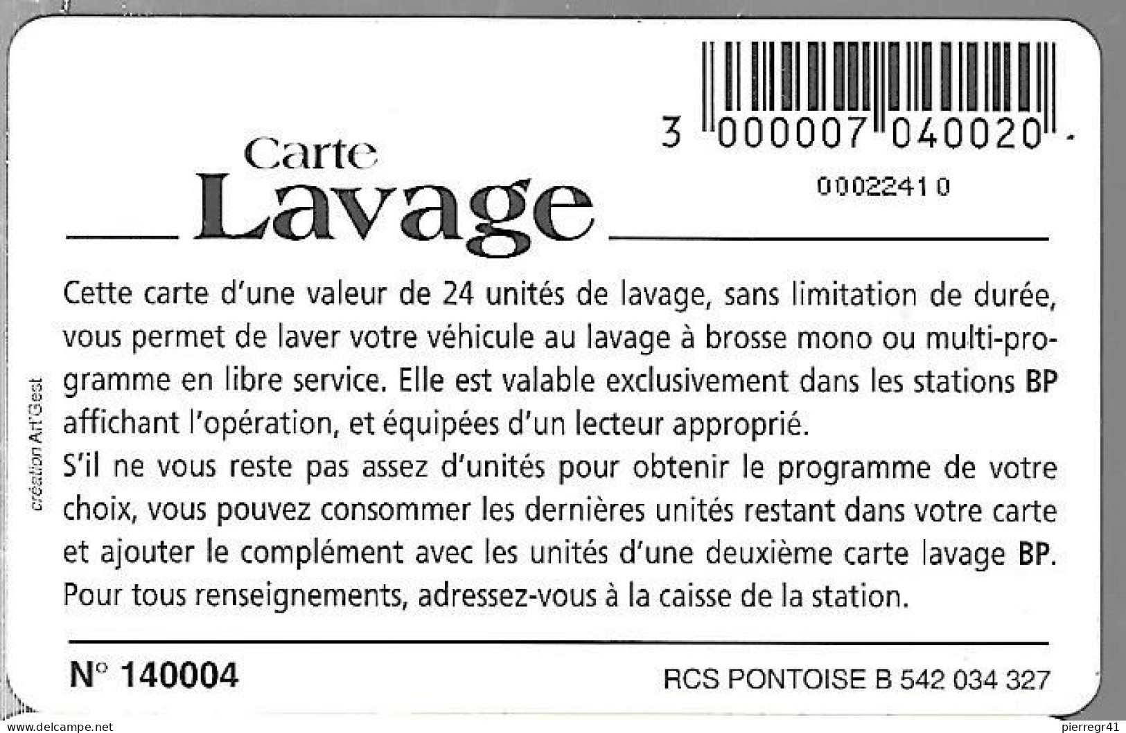 CARTE-PUCE-LAVAGE-BP-24-UNITES-ULTIMATE-V° N°140004-TBE - Car Wash