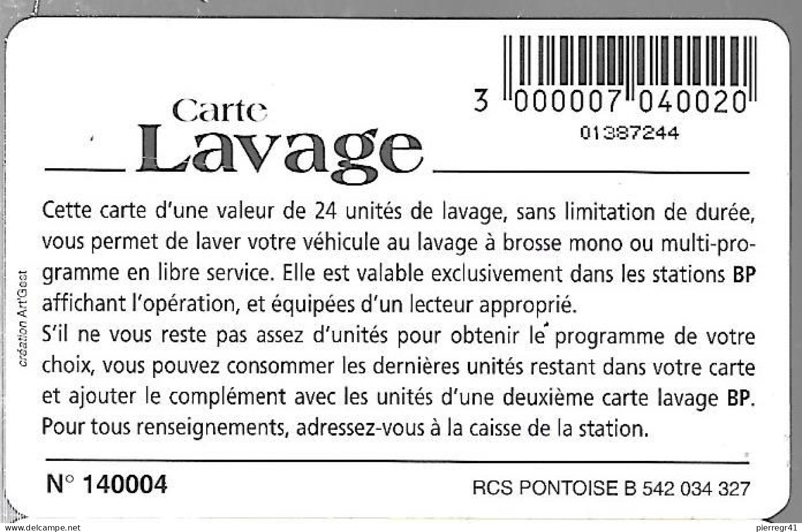 CARTE-PUCE-LAVAGE-BP-24-UNITES-DECODEUR TNT-V° N°140004-TBE - Car Wash Cards