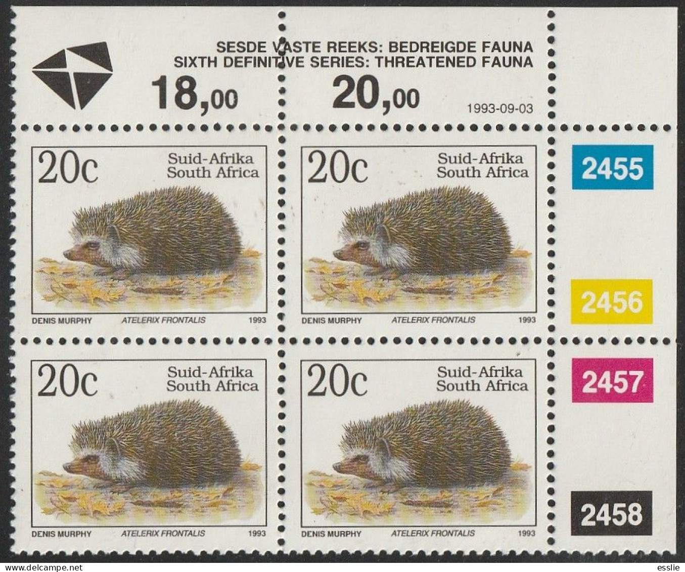 South Africa RSA - 1993 - Sixth 6th Definitive Endangered Fauna - 20c Southern African Hedgehog - Nuevos