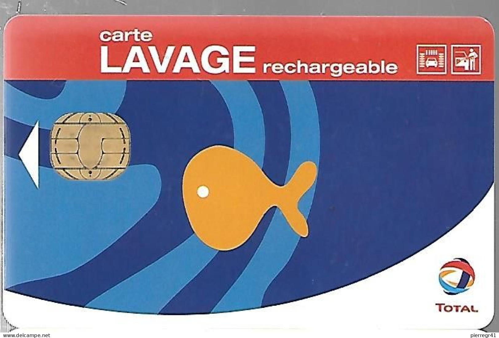 CARTE-PUCE-LAVAGE-RECHARGEABLE-TOTAL-V°N°Gris-Texte 500 Stations-TBE - Car Wash Cards