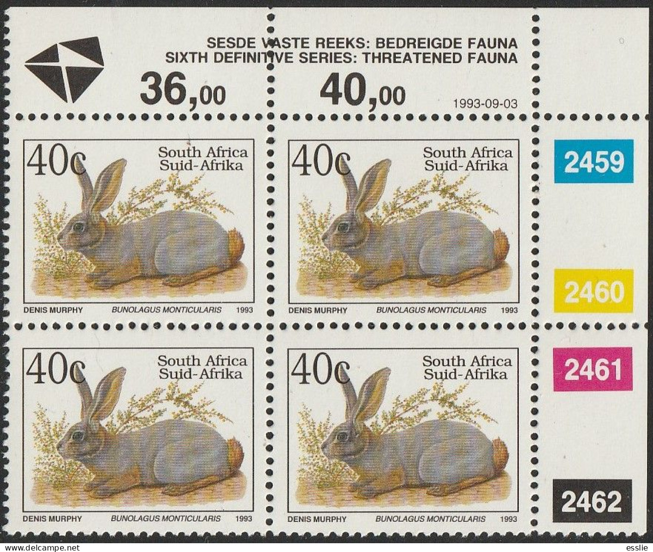 South Africa RSA - 1993 - Sixth 6th Definitive Endangered Fauna - 40c Riverine Rabbit - Ongebruikt