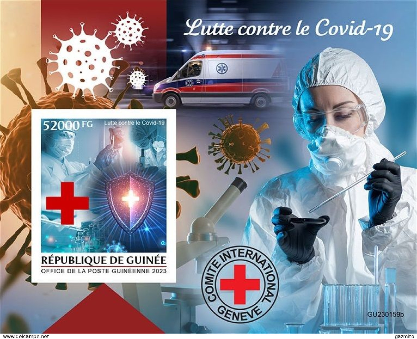 Guinea 2023, Against Covid, Ambulance, Red Cross, BF IMPERFORATED - Erste Hilfe