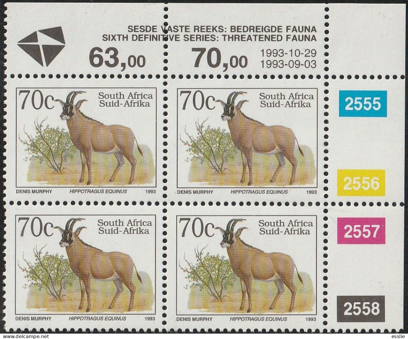 South Africa RSA - 1993 - Sixth 6th Definitive Endangered Fauna - 70c Roan Antelope - Ungebraucht