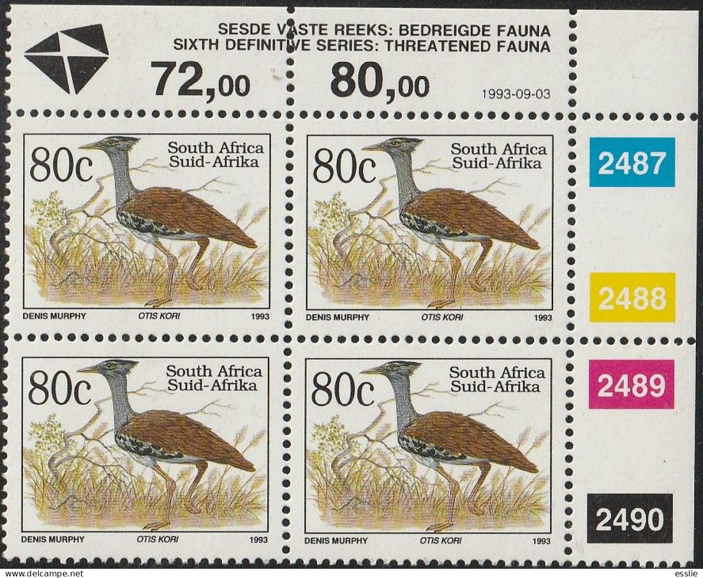 South Africa RSA - 1993 - Sixth 6th Definitive Endangered Fauna - 80c Kori Bustard - Ungebraucht