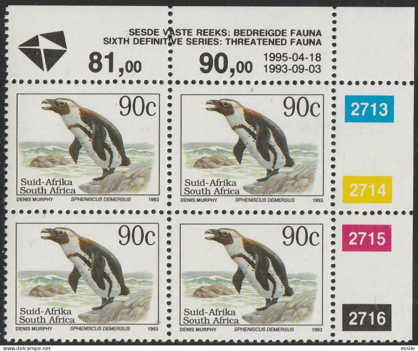 South Africa RSA - 1993 - Sixth 6th Definitive Endangered Fauna - 90c Jackass Penguin - Ungebraucht