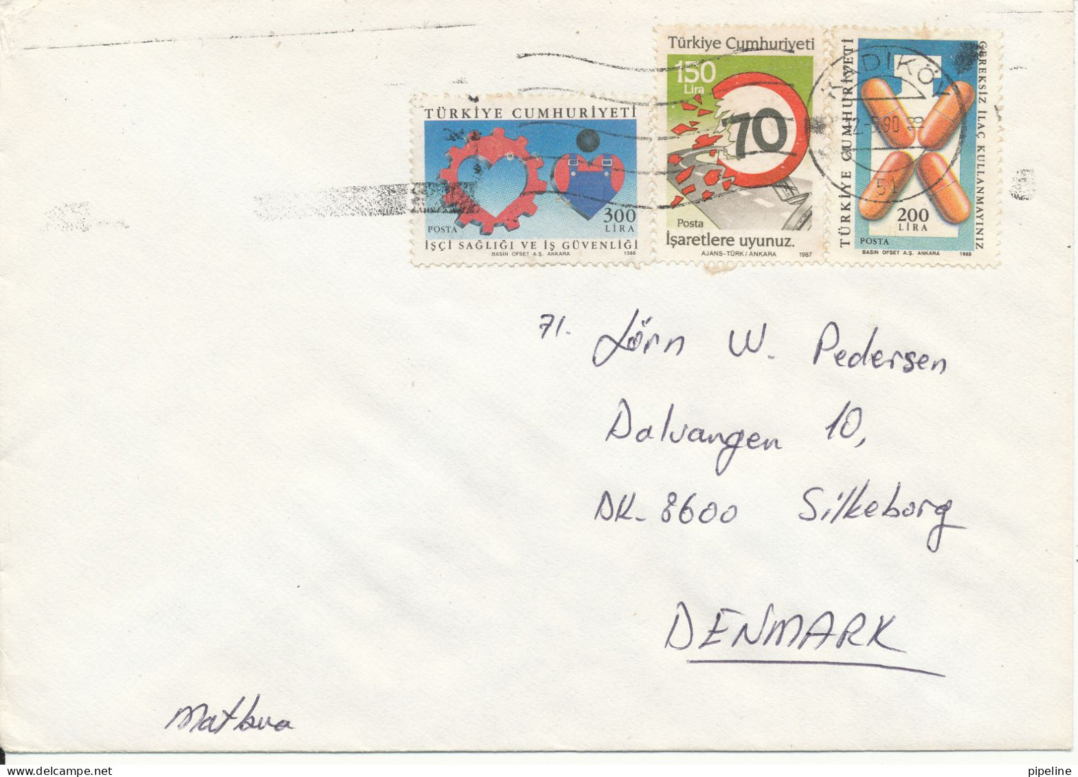 Turkey Cover Sent To Denmark 12-9-1990 Topic Stamps - Covers & Documents