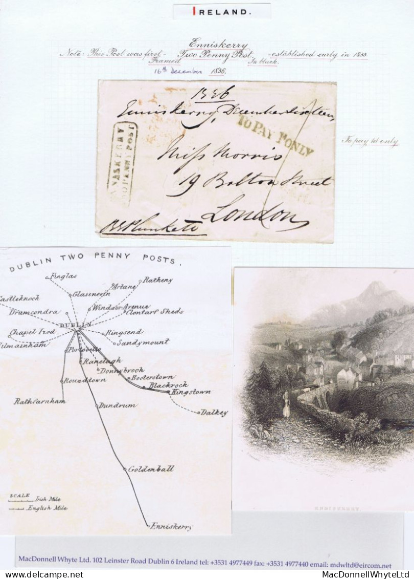 Ireland Wicklow Dublin And Provincial Penny Post 1836 Boxed ENNISKERRY TWOPENNY POST And 1840 Enniskerry/Penny Post - Prefilatelia