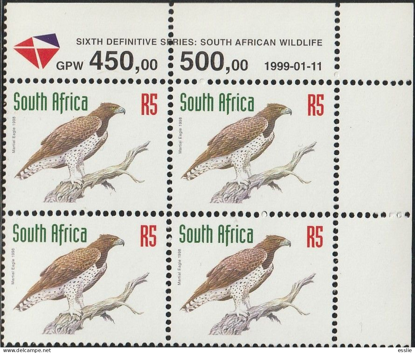 South Africa RSA - 1998 (1997) - Sixth 6th Definitive Redrawn Endangered Fauna - R5 Martial Eagle - Ungebraucht
