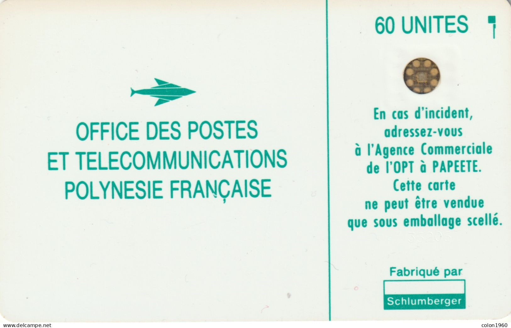 POLINESIA FRANCESA. FP008a. Vahiné Green. 60U. 1992. (049) - Polynésie Française