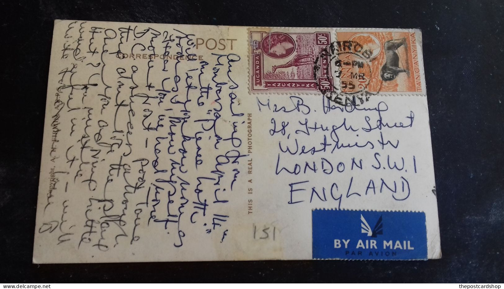 NAIROBI KENYA  GOVERNMENT ROAD Used 1955 Nairobi Postmark To B Harding 28 High Street Westminster London - Kenia