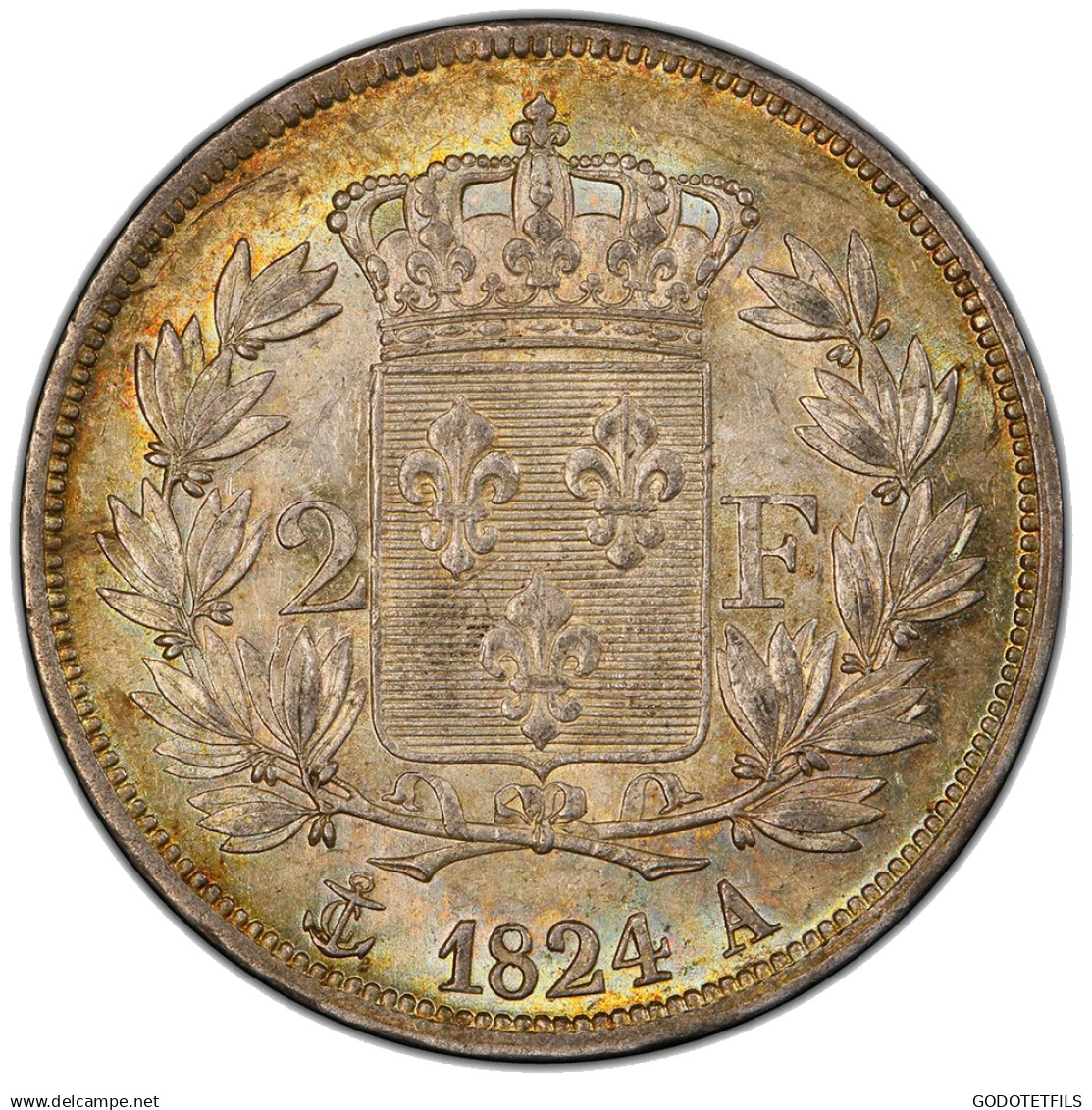 Monnaie Gradée PCGS AU 58, Louis XVIII 2 Francs 1824 Paris - 2 Francs