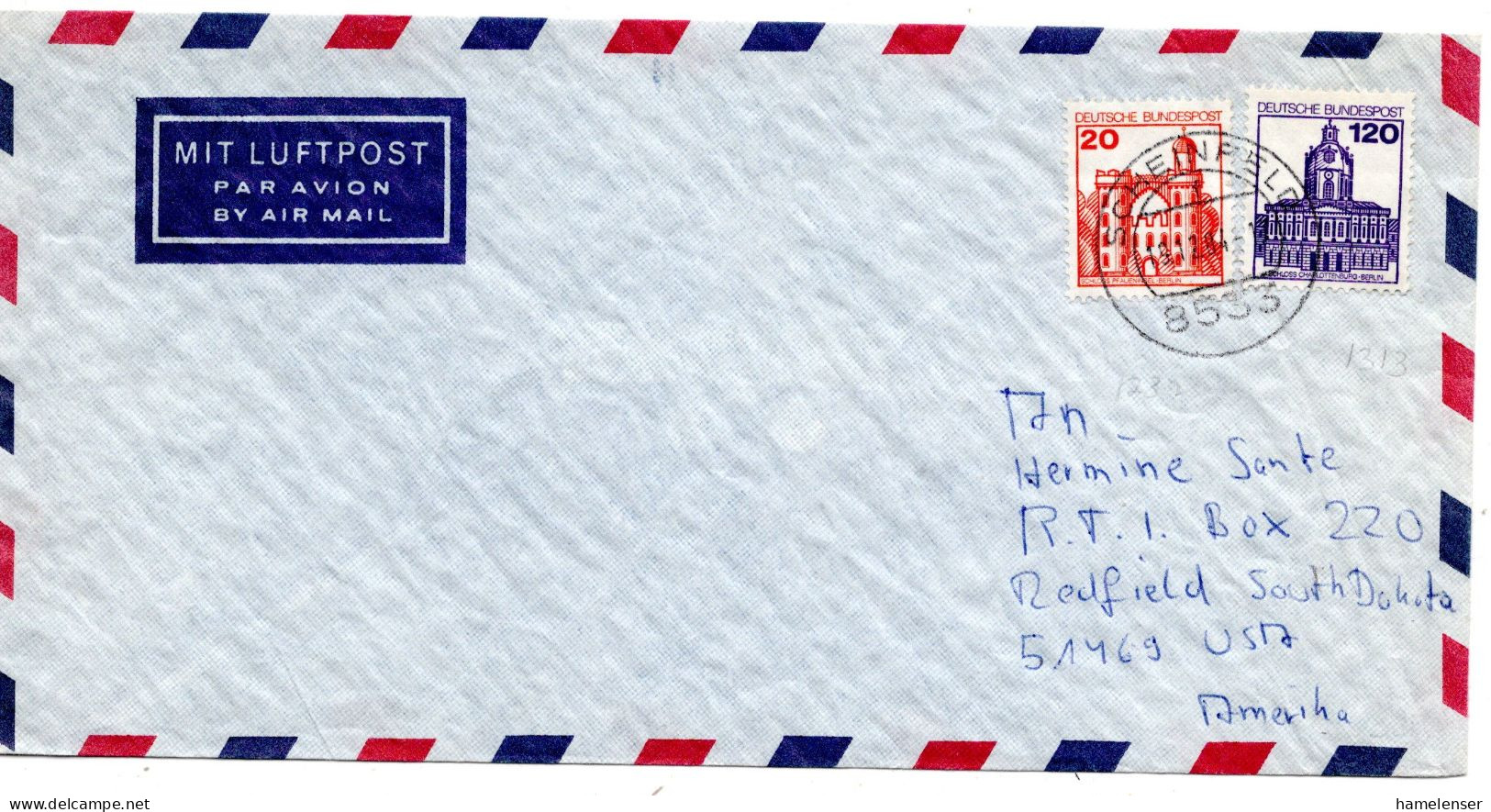 69280 - Bund - 1984 - 120Pfg B&S MiF A LpBf SCHEINFELD -> Redfield, SD (USA) - Covers & Documents