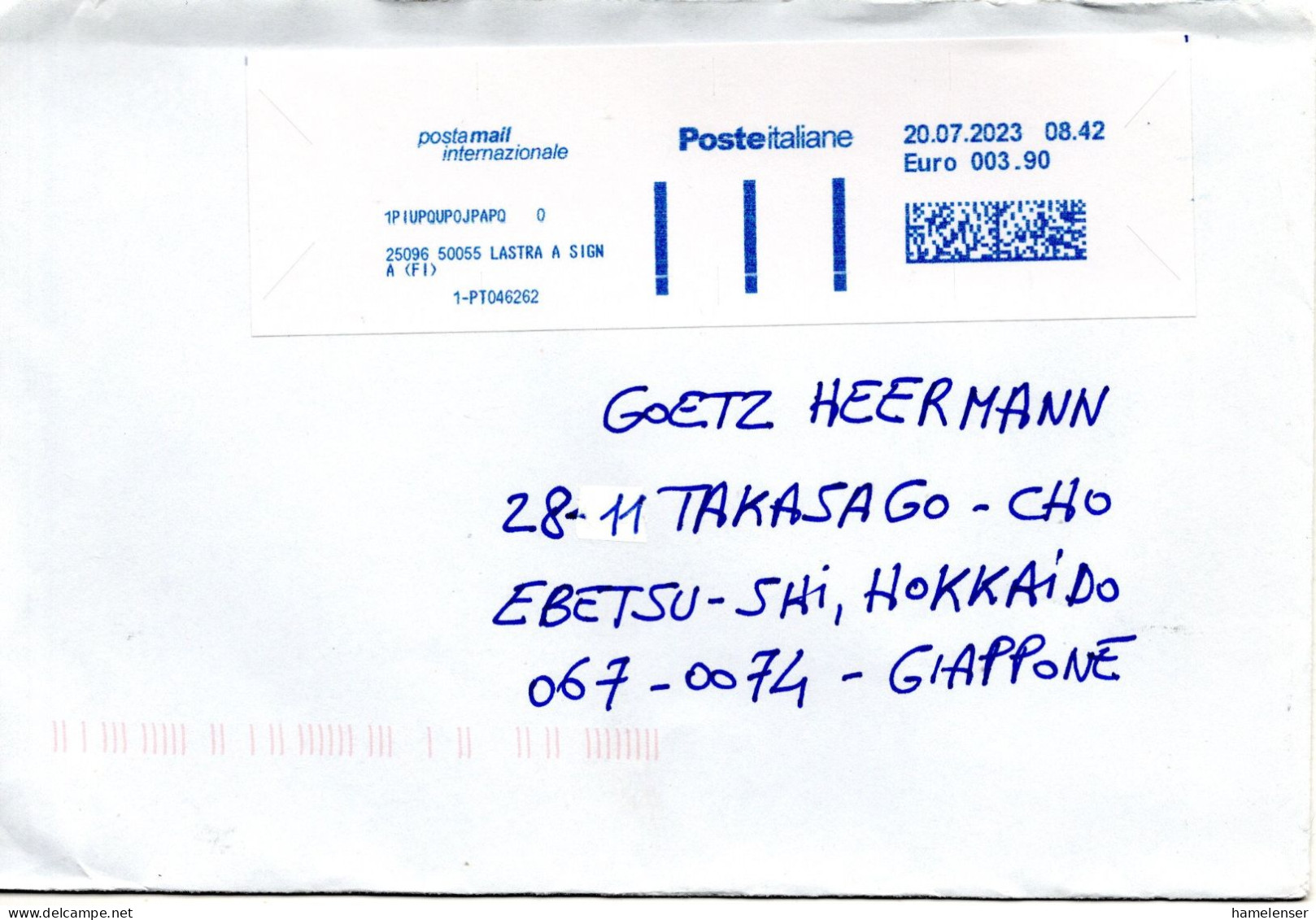 69284 - Italien - 2023 - €3,90 SchalterFreistpl A LpBf LASTRA A SIGNA -> Japan - 2021-...: Poststempel