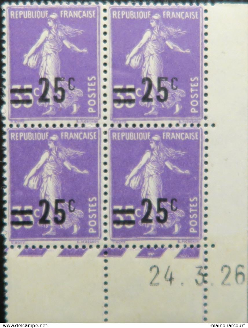 R1118(2)/469 - 1926 - TYPE SEMEUSE CAMEE - N°218 BLOC NEUF** CdF  Avec CD - ....-1929