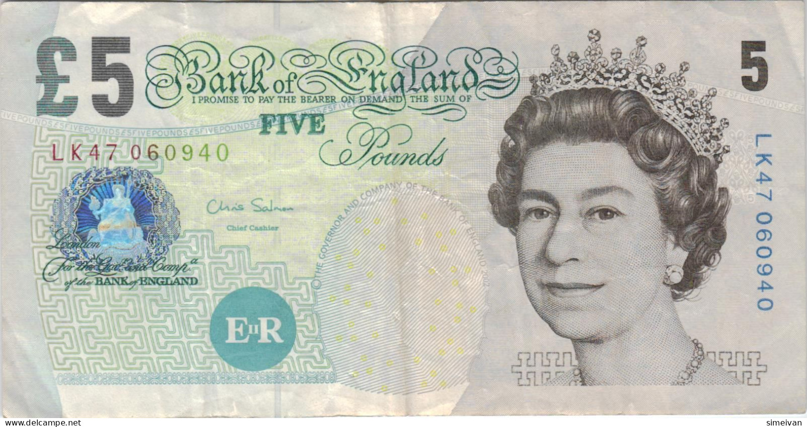 Great Britain 5 Pounds 2002 (2004) P 391c Sign A. Bailey  Queen Elizabeth Ll #4836 - 5 Pounds