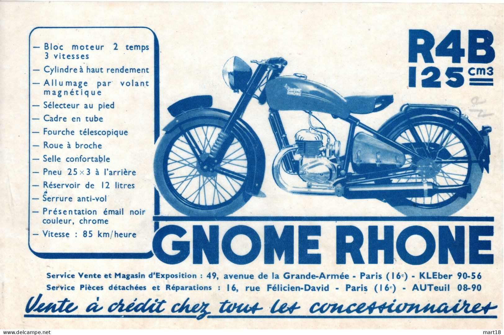 Pub - Moto - GNOME RHONE - R4B 125 Cm3 - Années 1950 - - Moto