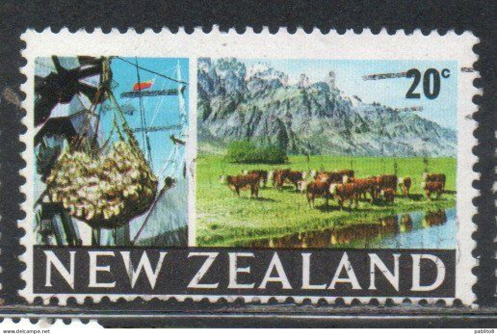 NEW ZEALAND NUOVA ZELANDA 1968 1969 CARGO HOIST AND GRAZING CATTLE 10c USED USATO OBLITERE' - Gebraucht