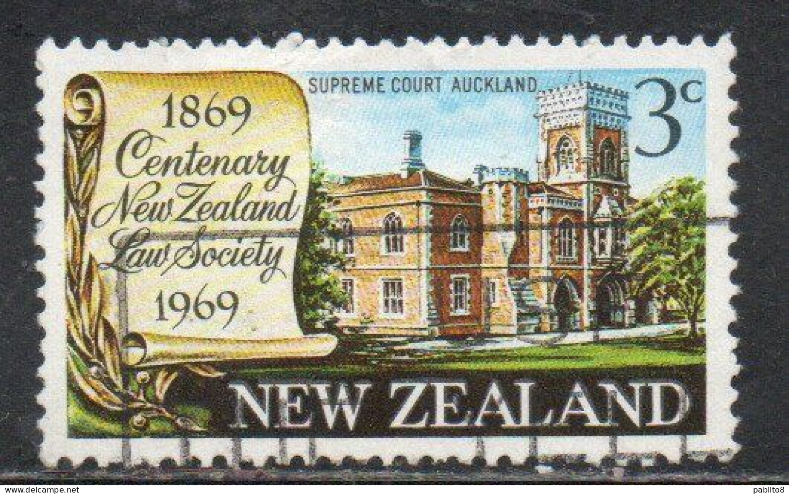 NEW ZEALAND NUOVA ZELANDA 1969 CENTENARY LAW SOCIETY SUPREME COURT BUILDING AUCKLAND 3c USED USATO OBLITERE' - Gebruikt