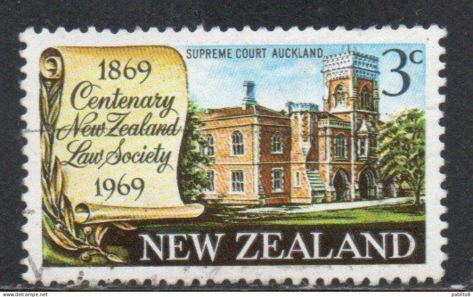 NEW ZEALAND NUOVA ZELANDA 1969 CENTENARY LAW SOCIETY SUPREME COURT BUILDING AUCKLAND 3c USED USATO OBLITERE' - Used Stamps