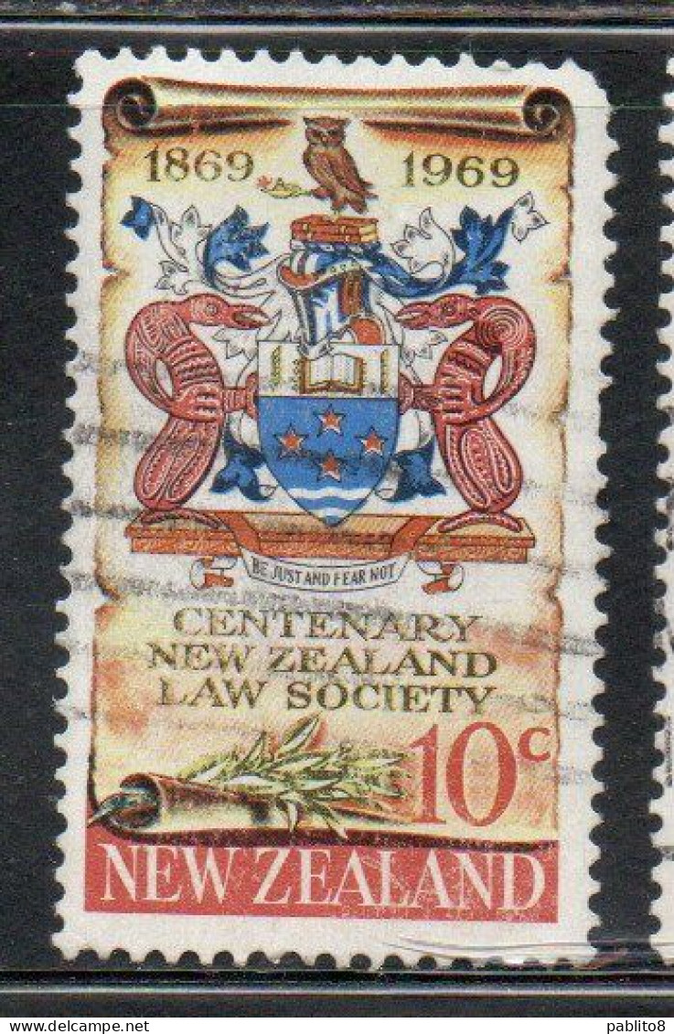 NEW ZEALAND NUOVA ZELANDA 1969 CENTENARY LAW SOCIETY COAT OF ARMS 10c USED USATO OBLITERE' - Used Stamps