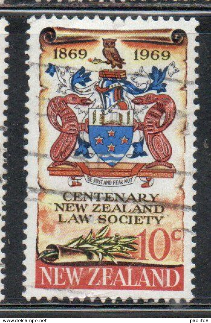 NEW ZEALAND NUOVA ZELANDA 1969 CENTENARY LAW SOCIETY COAT OF ARMS 10c USED USATO OBLITERE' - Gebraucht