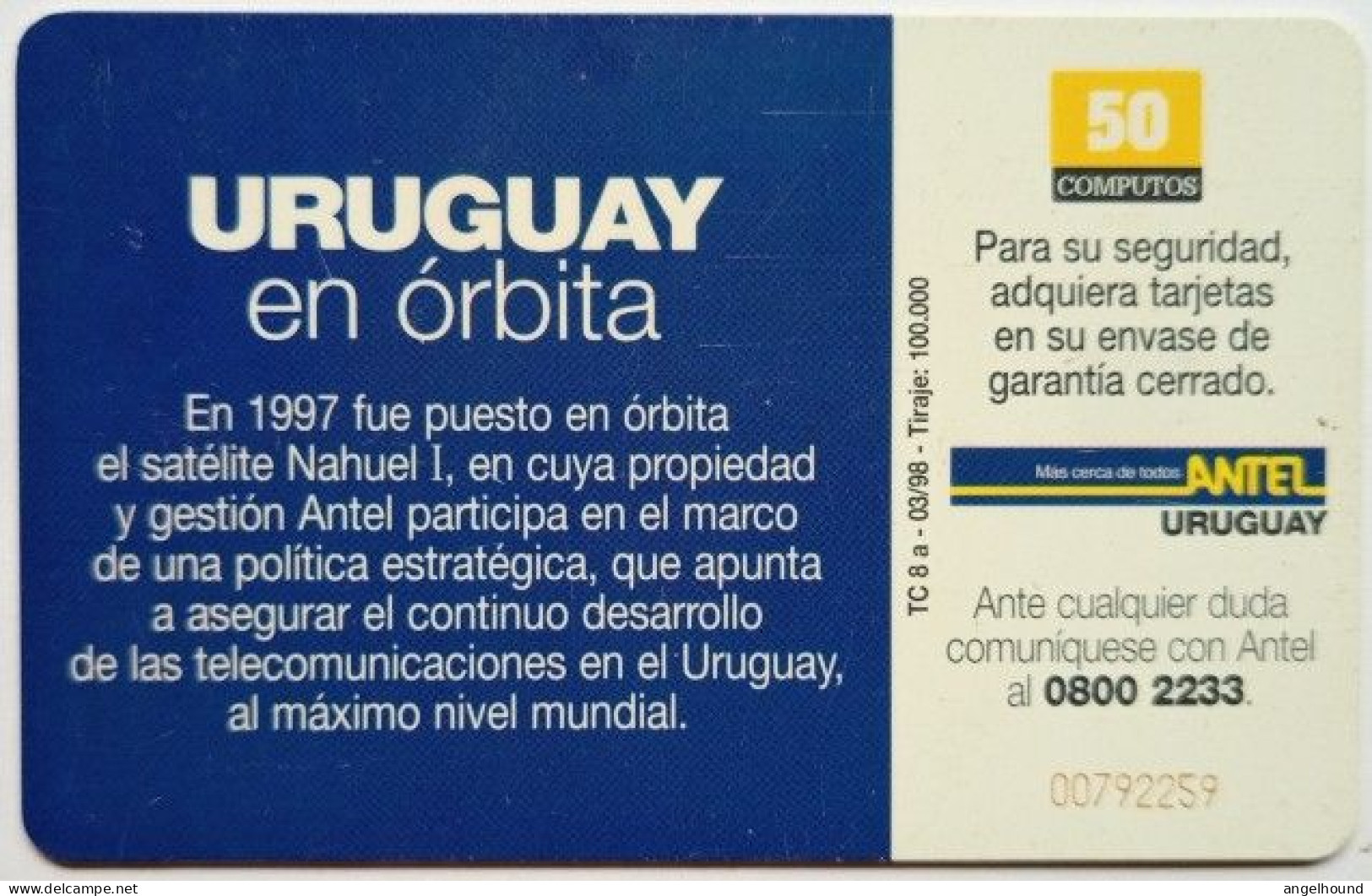 Uruguay 50 Units Antel Chip Card " Nahuelsat " - Uruguay