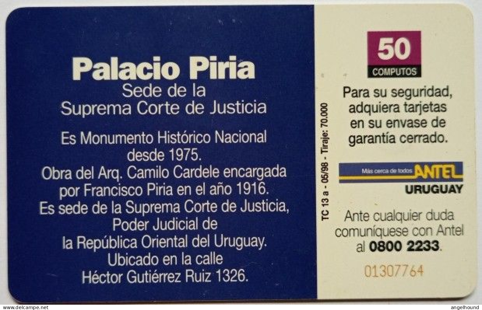 Uruguay 50 Units Antel Chip Card " Palacio Piria " - Uruguay