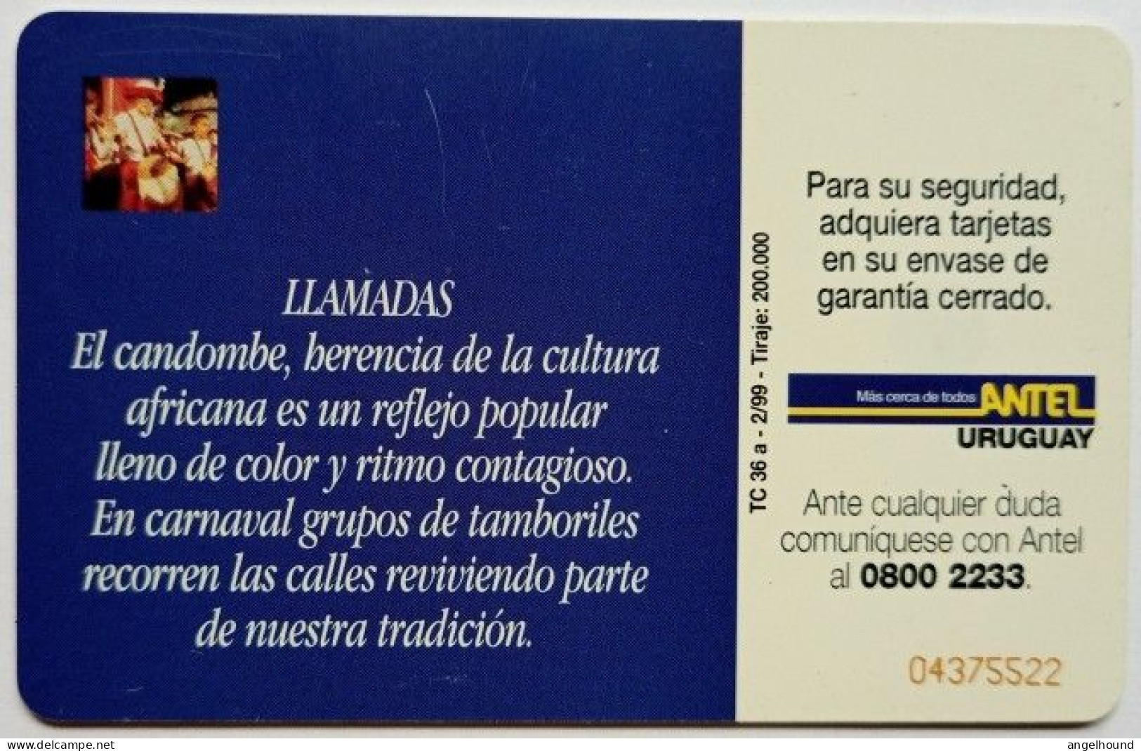 Uruguay $5 Antel Chip Card " Llamadas " - Uruguay