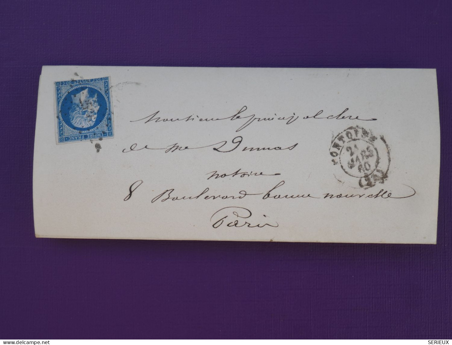 BZ3  FRANCE  BELLE LETTRE  1860 PONTOISE A PARIS  +N°14+AFF. INTERESSANT ++ - 1853-1860 Napoleone III