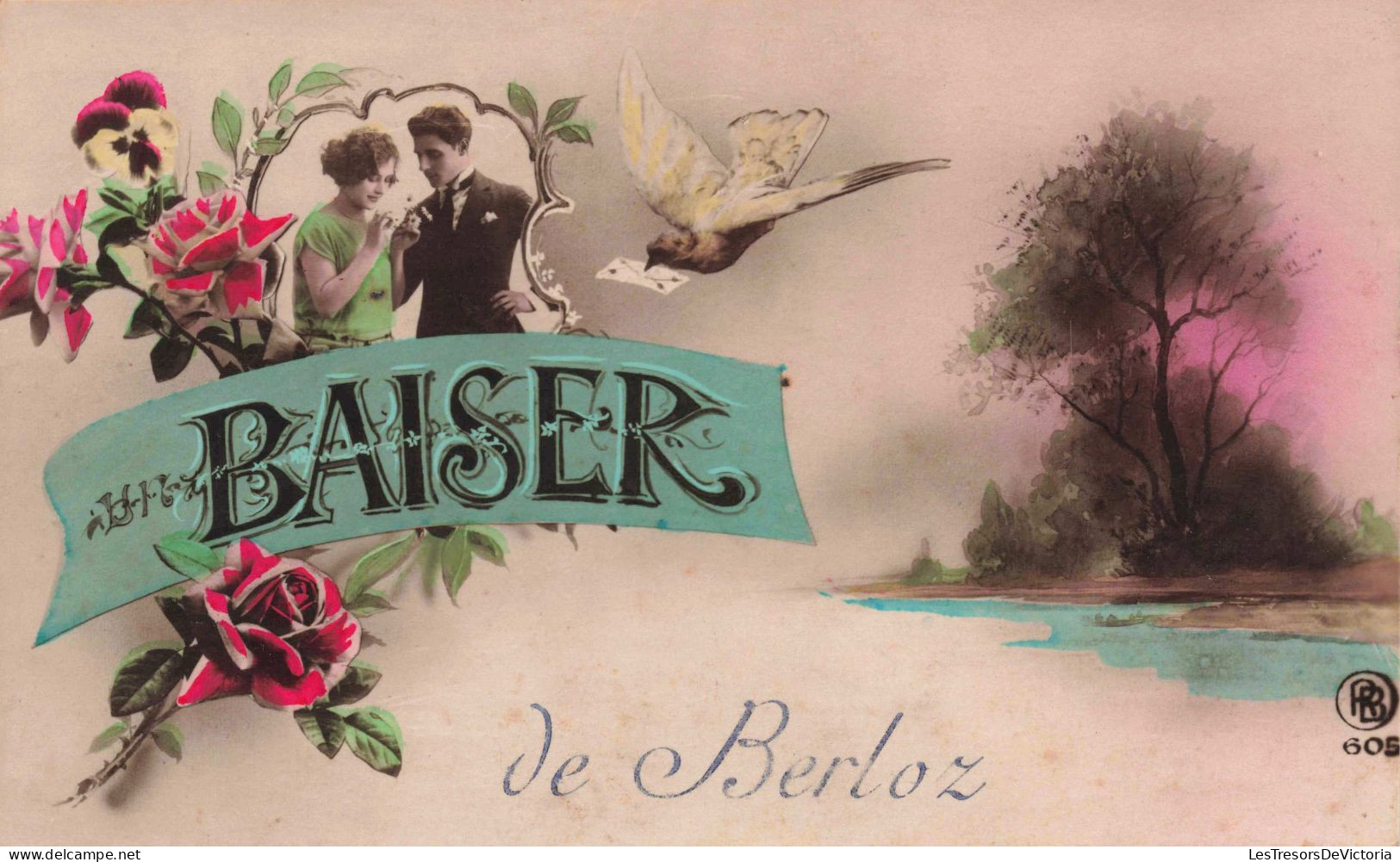 Belgique - Berloz - Un Baiser De Berloz - Couple En Médaillon Fleuri  - Carte Postale Ancienne - Waremme