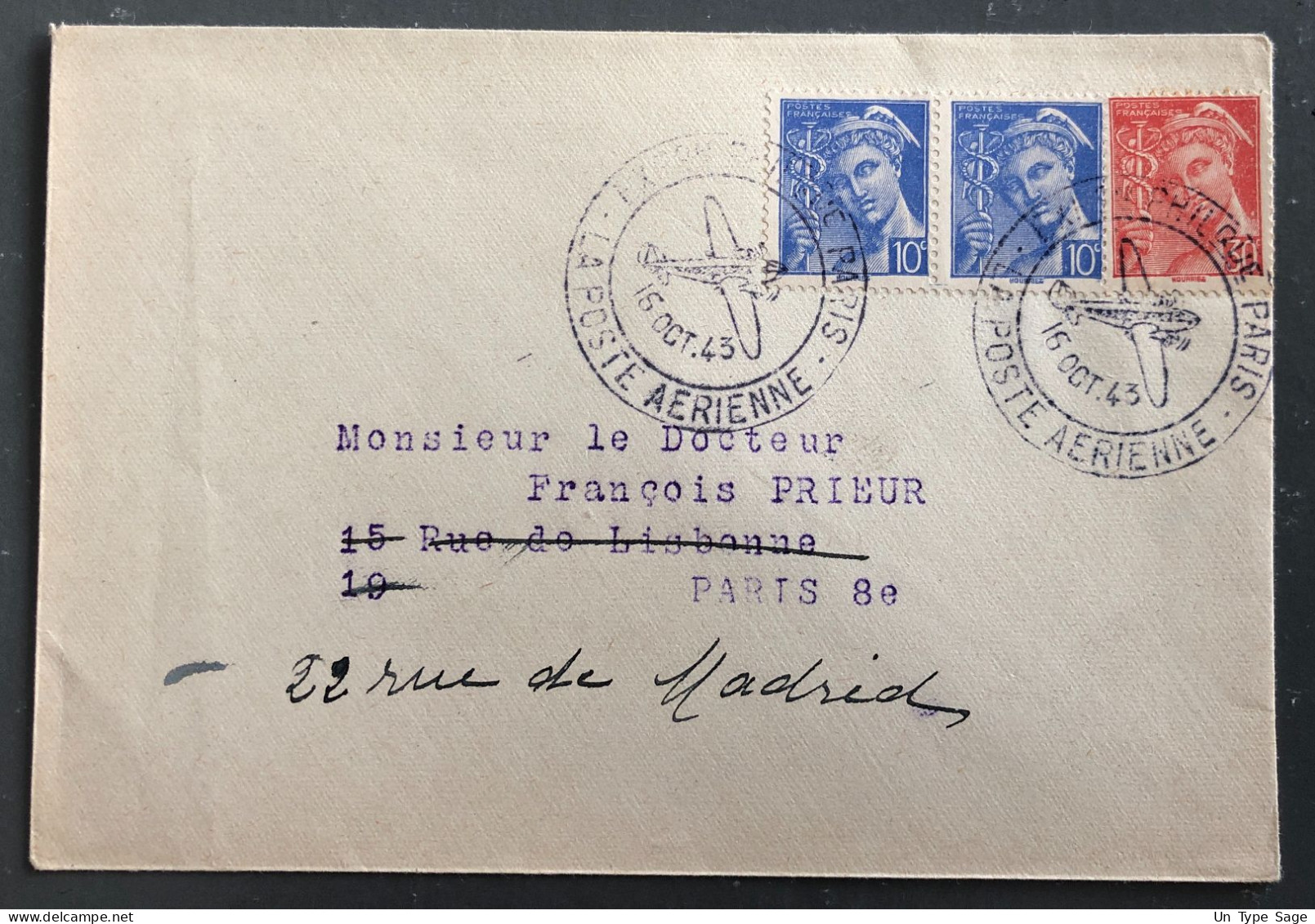 France, Divers Sur Enveloppe, Exposition De Paris / La Poste Aérienne 16.10.1943 - (B2474) - Cachets Commémoratifs
