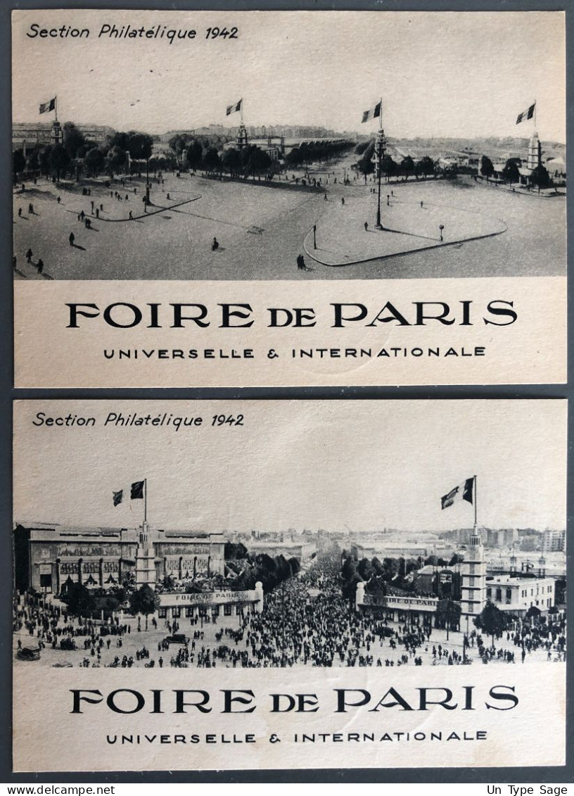 France, Vignettes Sur 2 Cartes (timbres Tombés), FOIRE DE PARIS 1942 - (B2491) - Cachets Commémoratifs