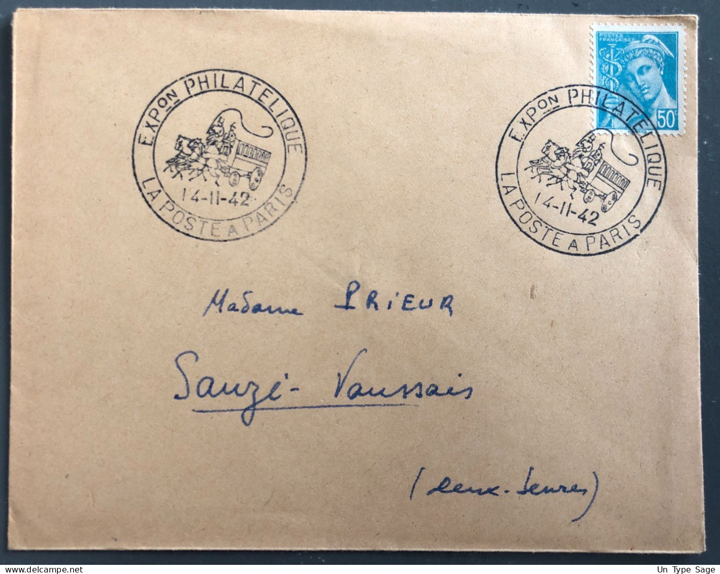 France, Divers Sur Enveloppe, Expo. Philathélique / La Poste à Paris 14.11.1942 - (B2500) - Commemorative Postmarks