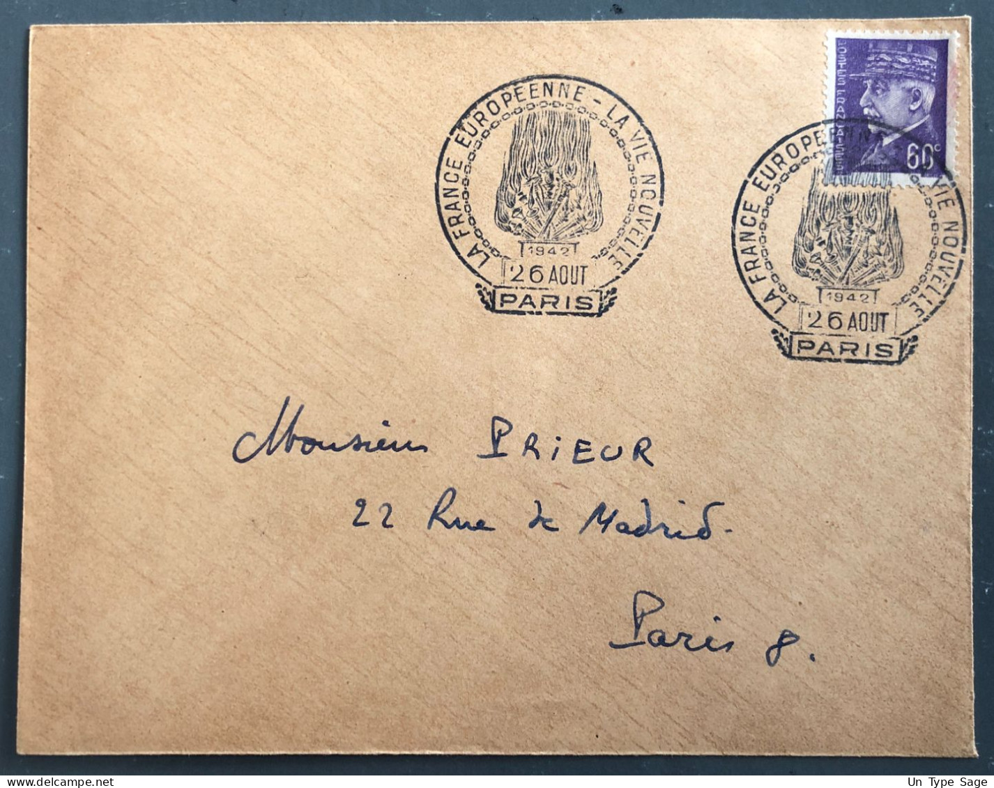 France, Divers Sur Enveloppe, La France Européenne - La Vie Nouvelle 26.8.1942 - (B2501) - Gedenkstempel