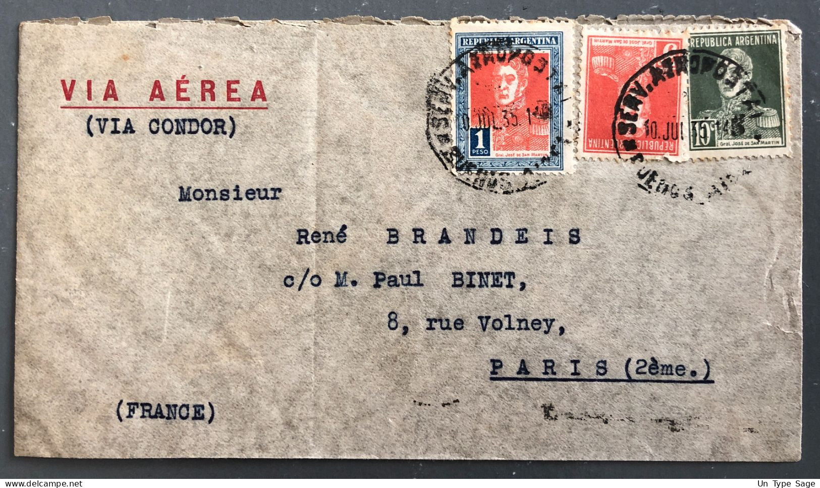 Argentine, Divers Sur Enveloppe Pour La France 1935 - (B2558) - Cartas & Documentos