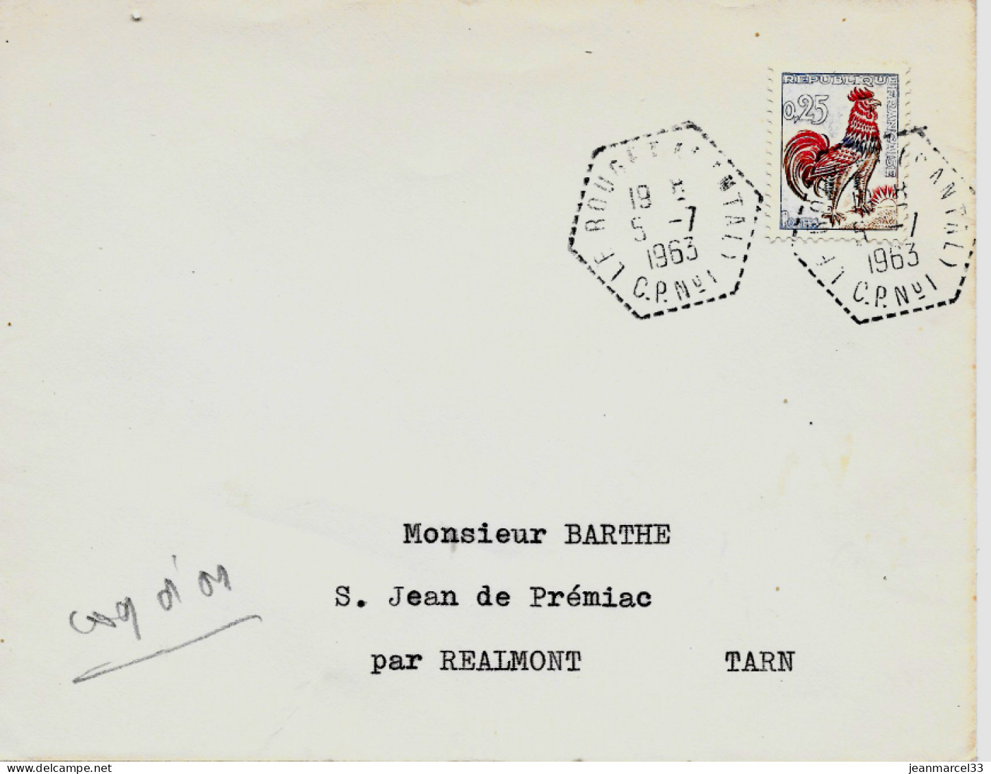 Variété Sur Lettre N° Yvert 1331d Coq D'Or Oblitération Manuel Hexagone En Tirets Le Bouget(Cantal) C.P.N°1 5-71963 - Cartas & Documentos