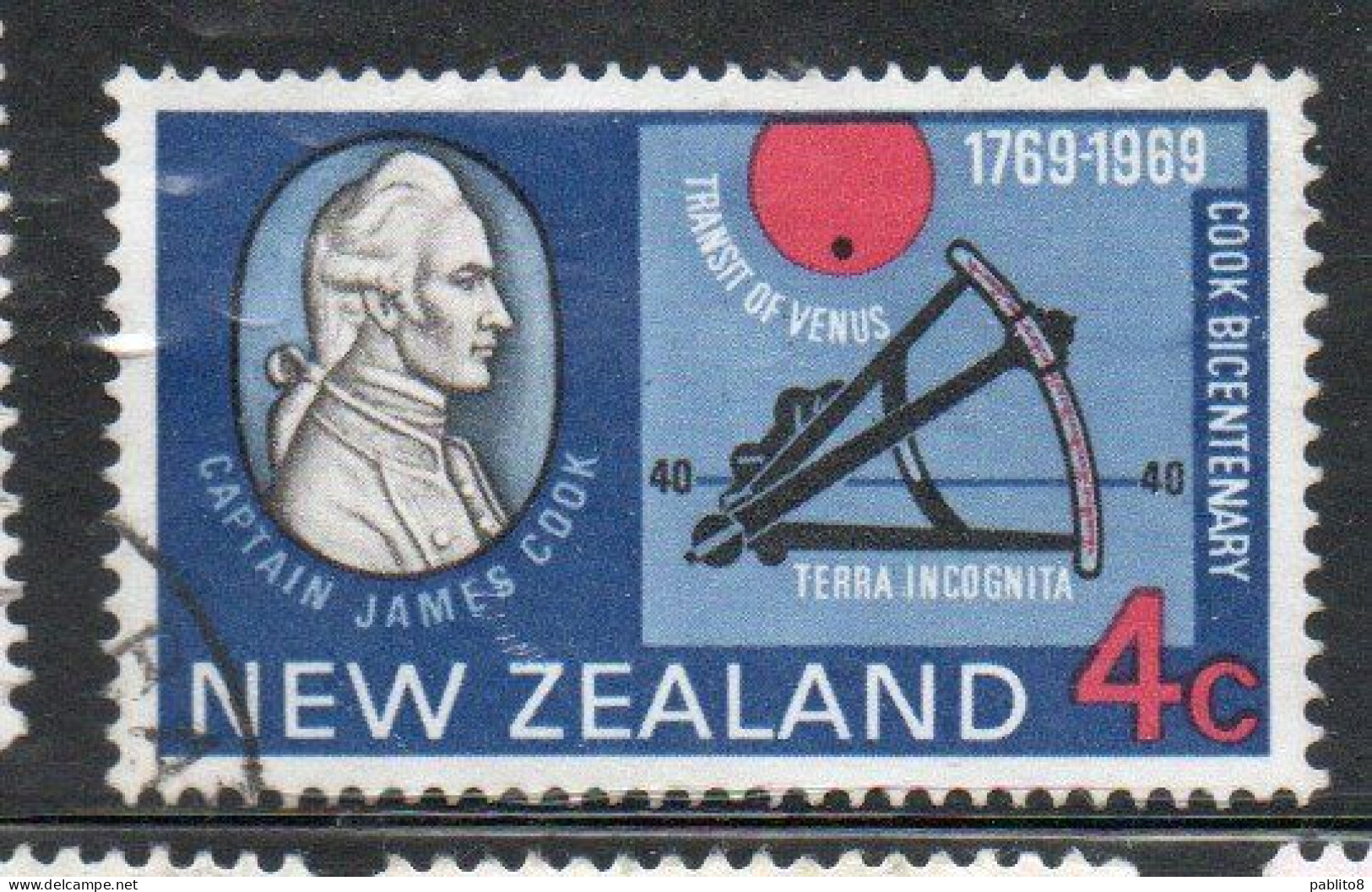 NEW ZEALAND NUOVA ZELANDA 1969 CAPTAIN COOK LANDING TRANSIT OF VENUS AND OCTANT 4c USED USATO OBLITERE' - Usados