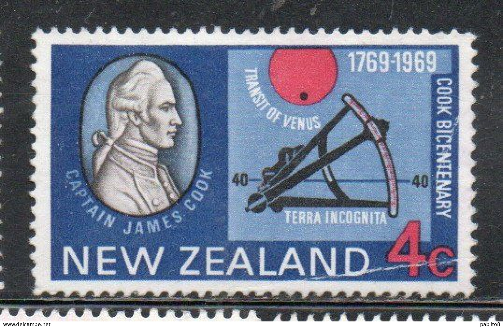 NEW ZEALAND NUOVA ZELANDA 1969 CAPTAIN COOK LANDING TRANSIT OF VENUS AND OCTANT 4c USED USATO OBLITERE' - Oblitérés