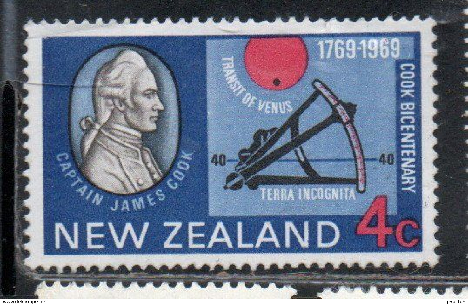 NEW ZEALAND NUOVA ZELANDA 1969 CAPTAIN COOK LANDING TRANSIT OF VENUS AND OCTANT 4c USED USATO OBLITERE' - Used Stamps