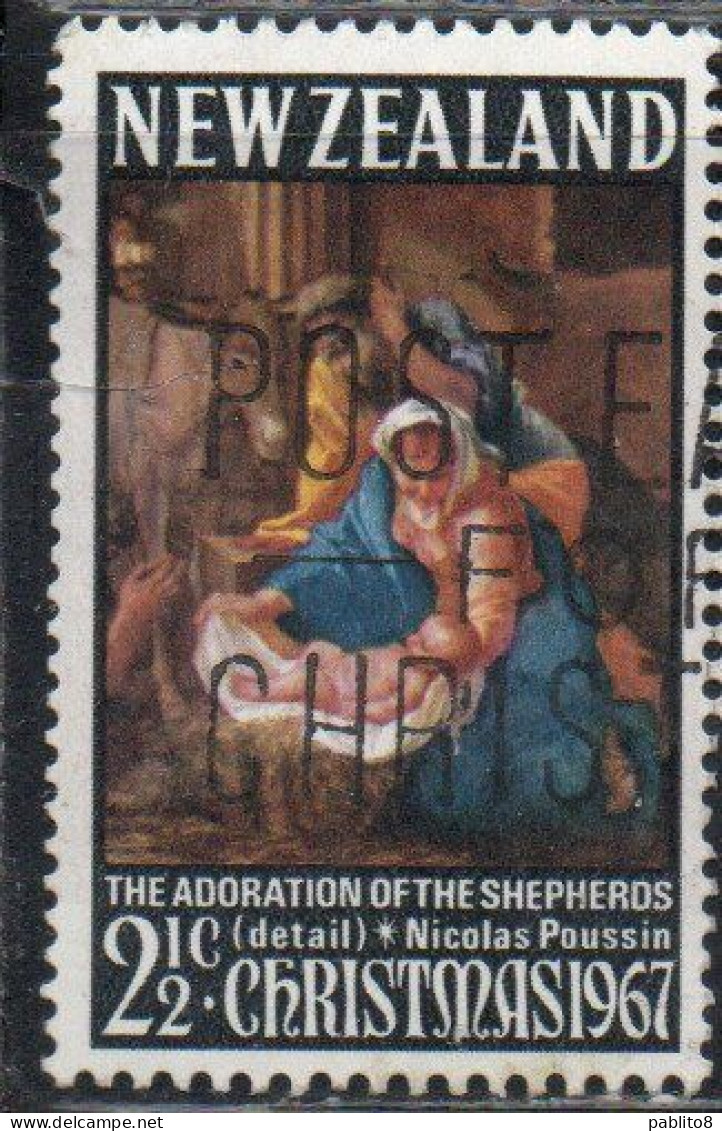 NEW ZEALAND NUOVA ZELANDA1967THE ADORATION OF SHEPHERDS BY POUSSIN CHRISTMAS NATALE NOEL WEIHNACHTEN NAVIDAD 2 1/2p USED - Used Stamps