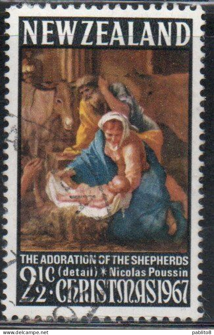 NEW ZEALAND NUOVA ZELANDA1967THE ADORATION OF SHEPHERDS BY POUSSIN CHRISTMAS NATALE NOEL WEIHNACHTEN NAVIDAD 2 1/2p USED - Used Stamps