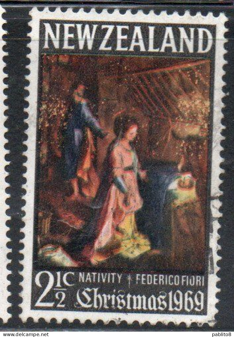 NEW ZEALAND NUOVA ZELANDA 1969 NATIVITY BY FEDERICO FIORI CHRISTMAS NATALE NOEL WEIHNACHTEN NAVIDAD 2 1/2p USED USATO - Oblitérés