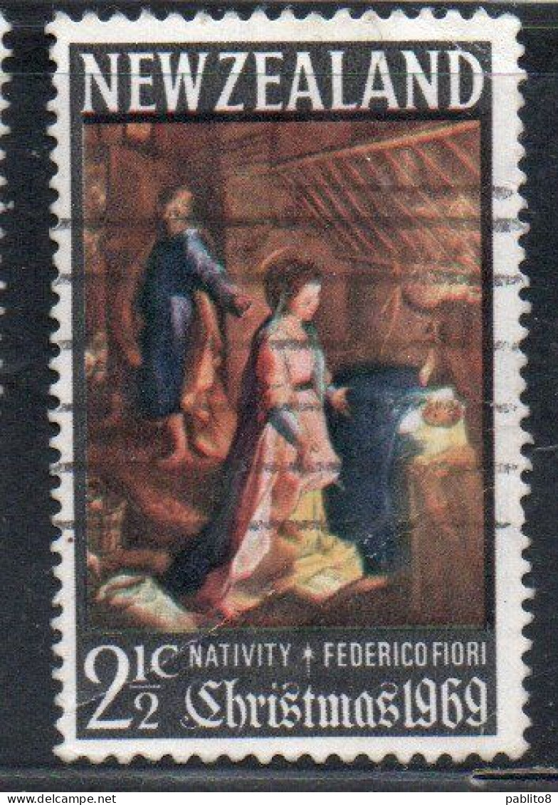 NEW ZEALAND NUOVA ZELANDA 1969 NATIVITY BY FEDERICO FIORI CHRISTMAS NATALE NOEL WEIHNACHTEN NAVIDAD 2 1/2p USED USATO - Gebruikt