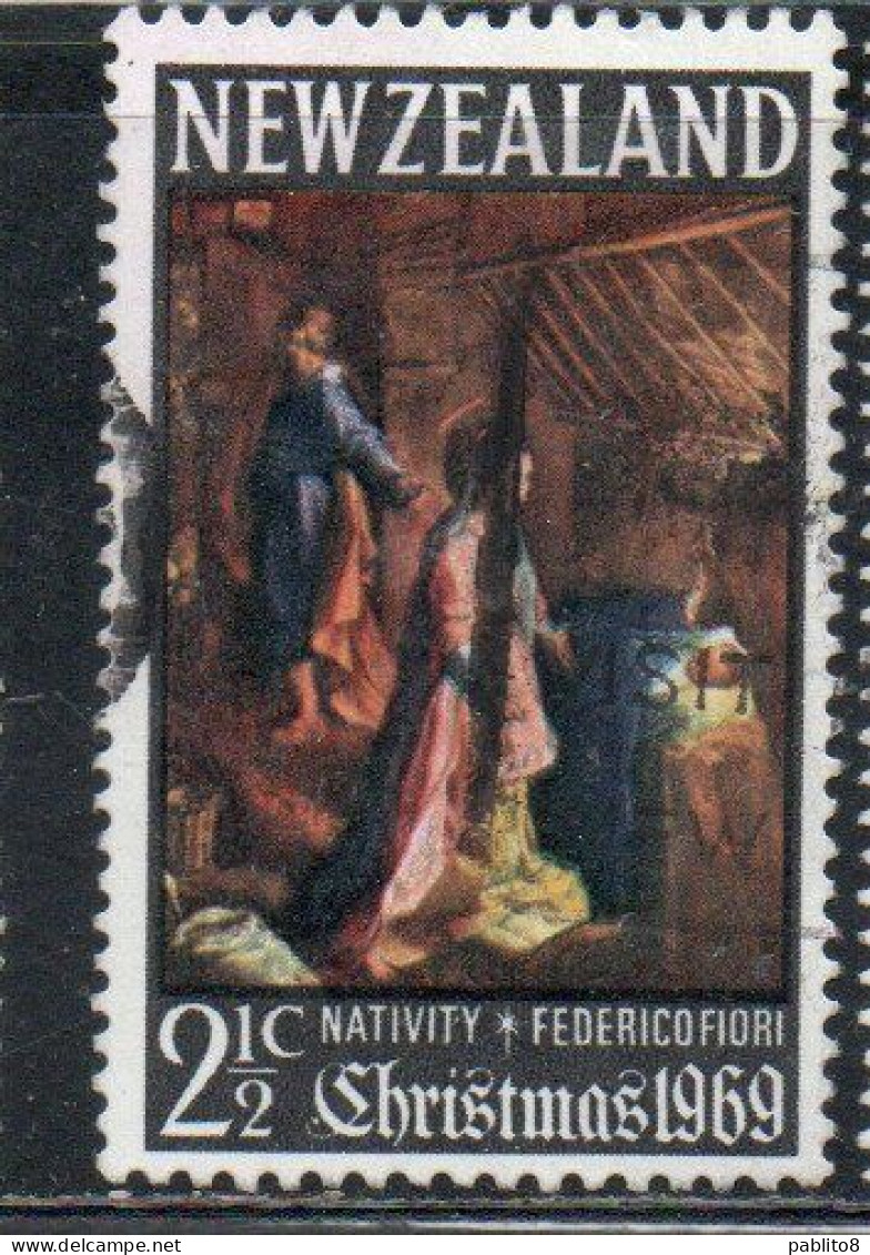 NEW ZEALAND NUOVA ZELANDA 1969 NATIVITY BY FEDERICO FIORI CHRISTMAS NATALE NOEL WEIHNACHTEN NAVIDAD 2 1/2p USED USATO - Used Stamps