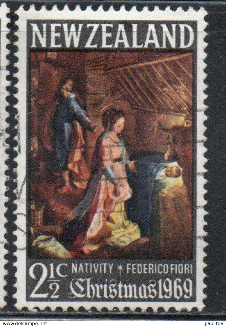 NEW ZEALAND NUOVA ZELANDA 1969 NATIVITY BY FEDERICO FIORI CHRISTMAS NATALE NOEL WEIHNACHTEN NAVIDAD 2 1/2p USED USATO - Used Stamps