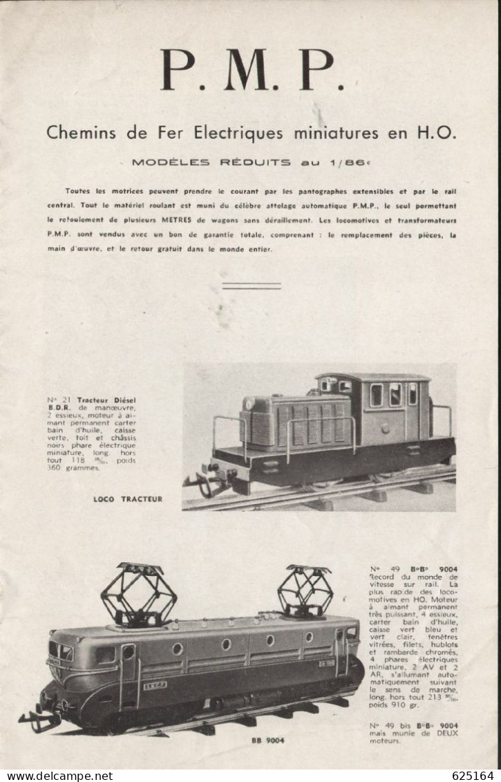 Catalogue PMP P.M.P. 1950s Chemins De Fer Electriques ècartement HO 1/86 - Francés