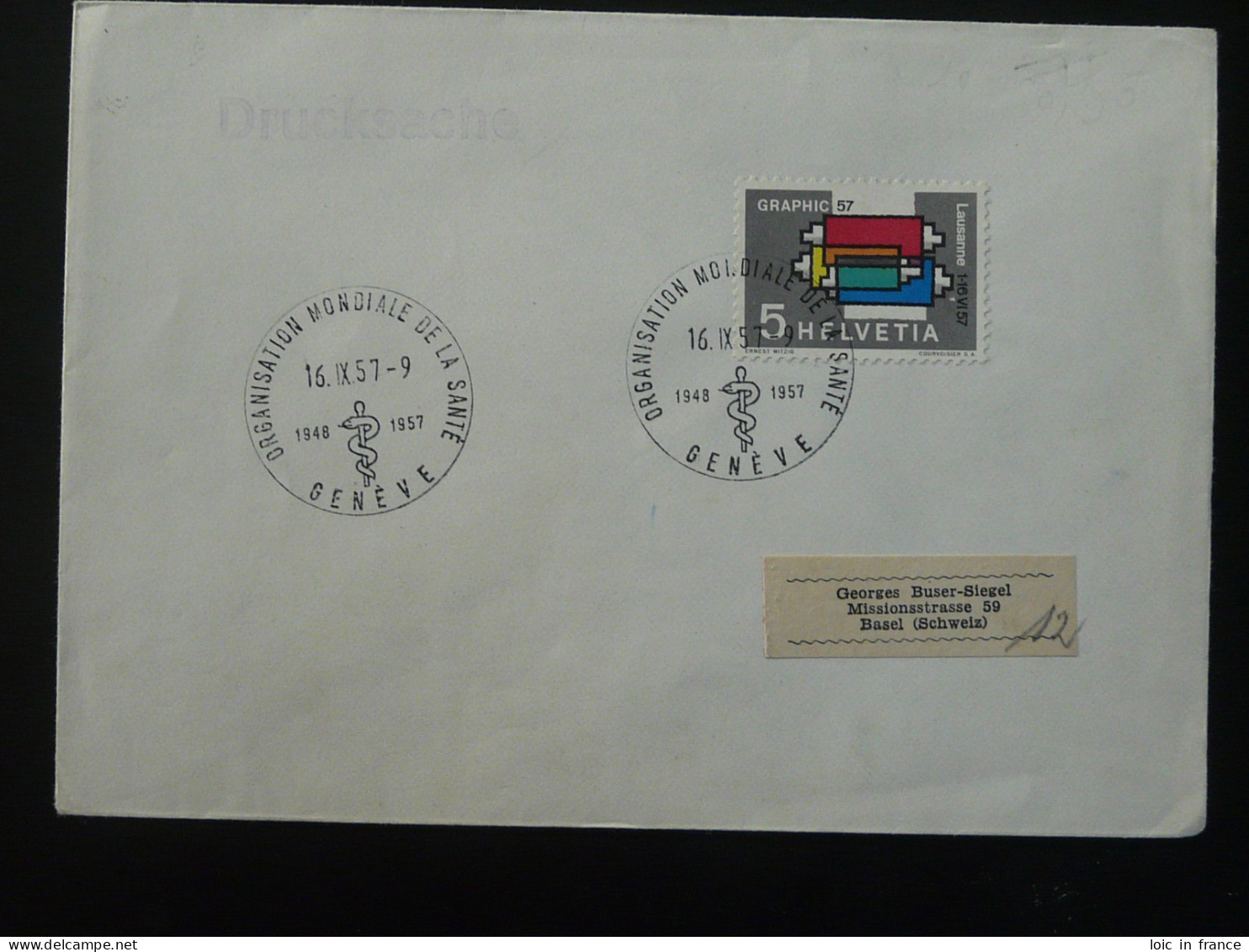 Organisation Mondiale De La Santé OMS WHO Oblitération Sur Lettre Postmark On Cover Suisse 1957 - WHO