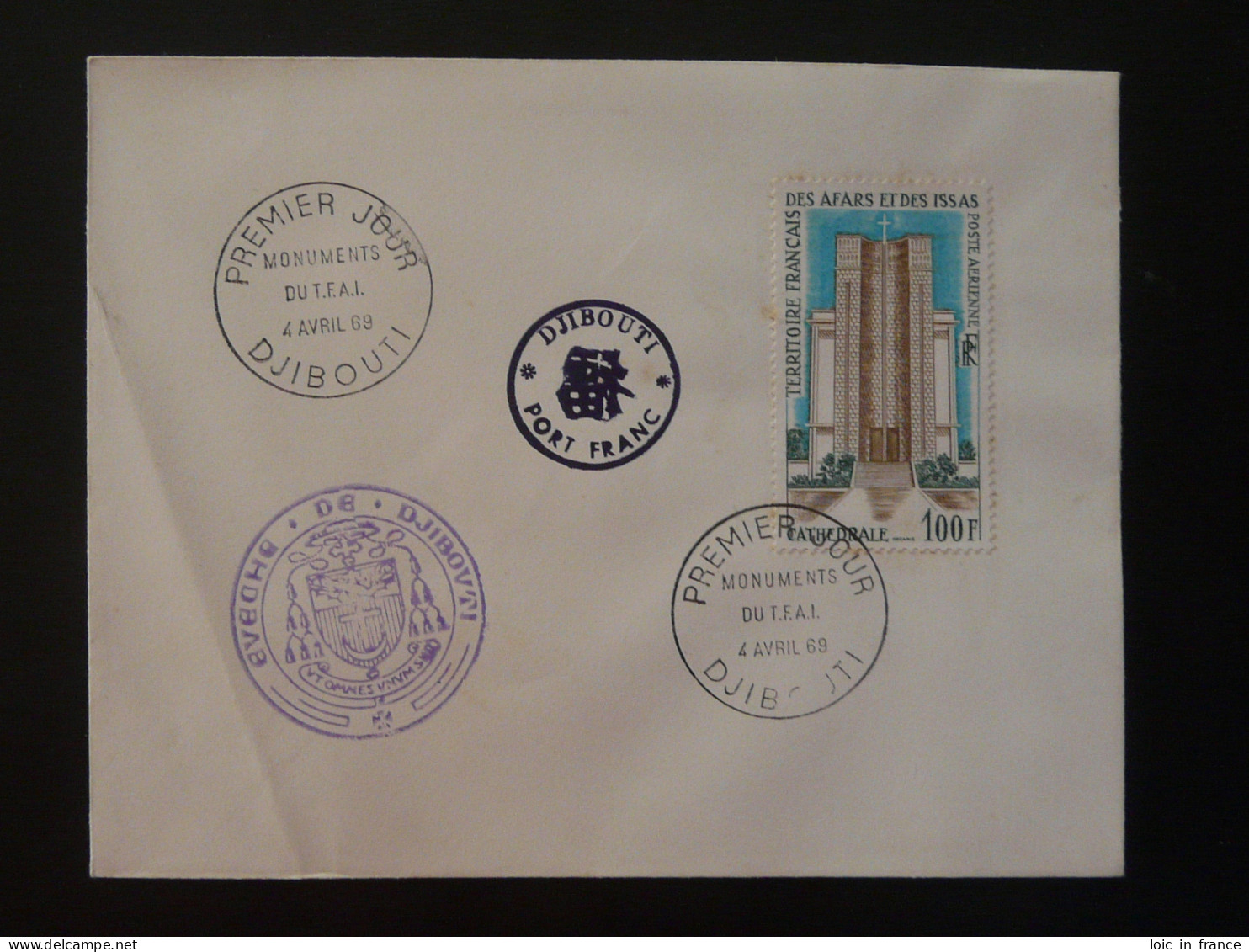 FDC Cathedrale De Djibouti Afars Et Issas 1969 (ex 3) - Cartas & Documentos